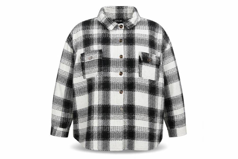 Boohoo Women Black Checked Flannel Button-Up Shirt Size 18