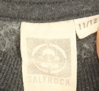 Brand and care label for Saltrock boys’ grey graphic pullover sweatshirt 11-12 years