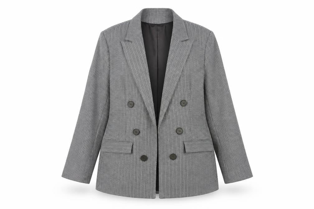 Primark Women Grey Check Blazer Size 16 Classic Business Jacket