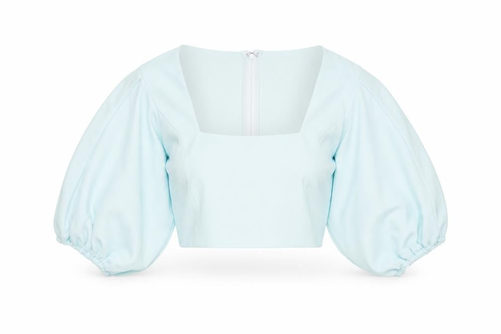 WANDERDOLL Women Blue Cropped Puff Sleeve Blouse Size L