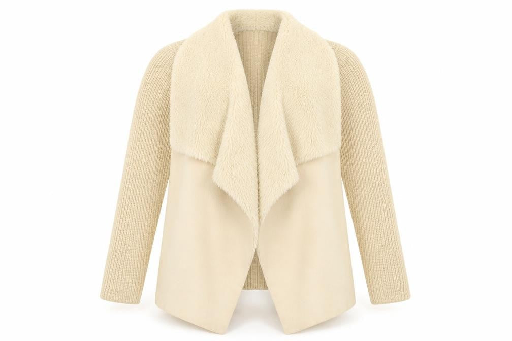 Aqua Women Beige Faux Fur Knit Cardigan Small Winter Wrap