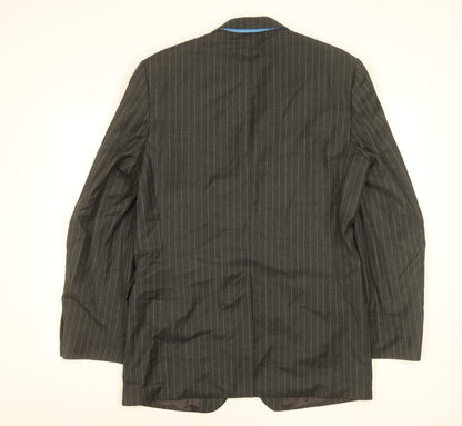 Next Men's Grey Pinstripe Wool Blazer Jacket 40L Regular Fit