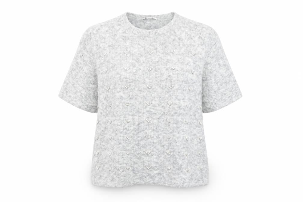 Marks & Spencer Women’s Grey Beaded Knit Short Sleeve Jumper Size L