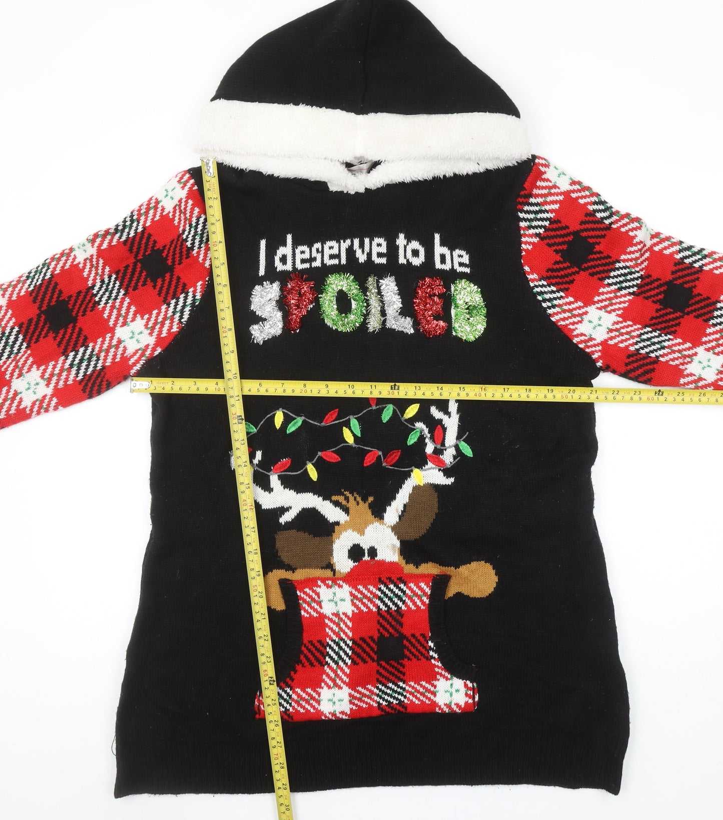 No Boundaries Womens Black 3XL Hooded Christmas Jumper with Reindeer Design