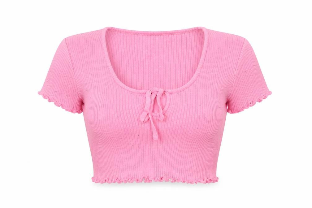 Urban Outfitters Women's Pink XS Cropped Knit Tie Front Top