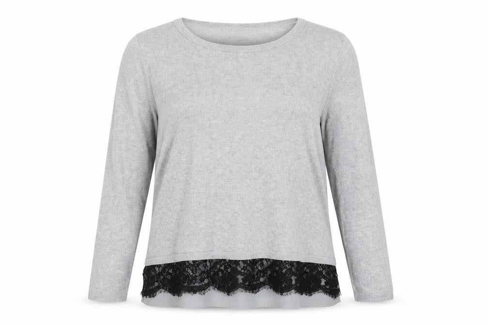 Precis Women's Grey Lace Hem Tunic Top Long Sleeve XL