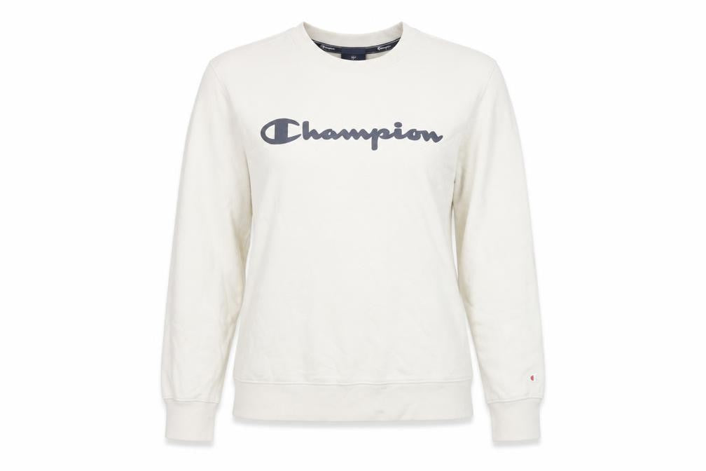 Champion Women Beige Logo Sweatshirt Large Crew Neck Cotton Blend