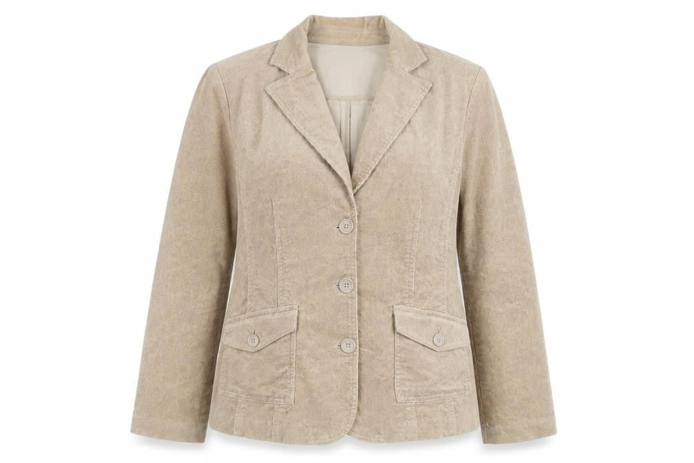 Maine New England Women's Beige Corduroy Blazer UK 14 Single Breasted Jacket