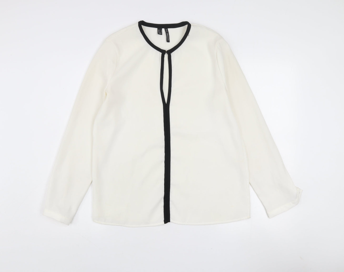 Mango Women’s White Long Sleeve Contrast Trim Blouse Size 12
