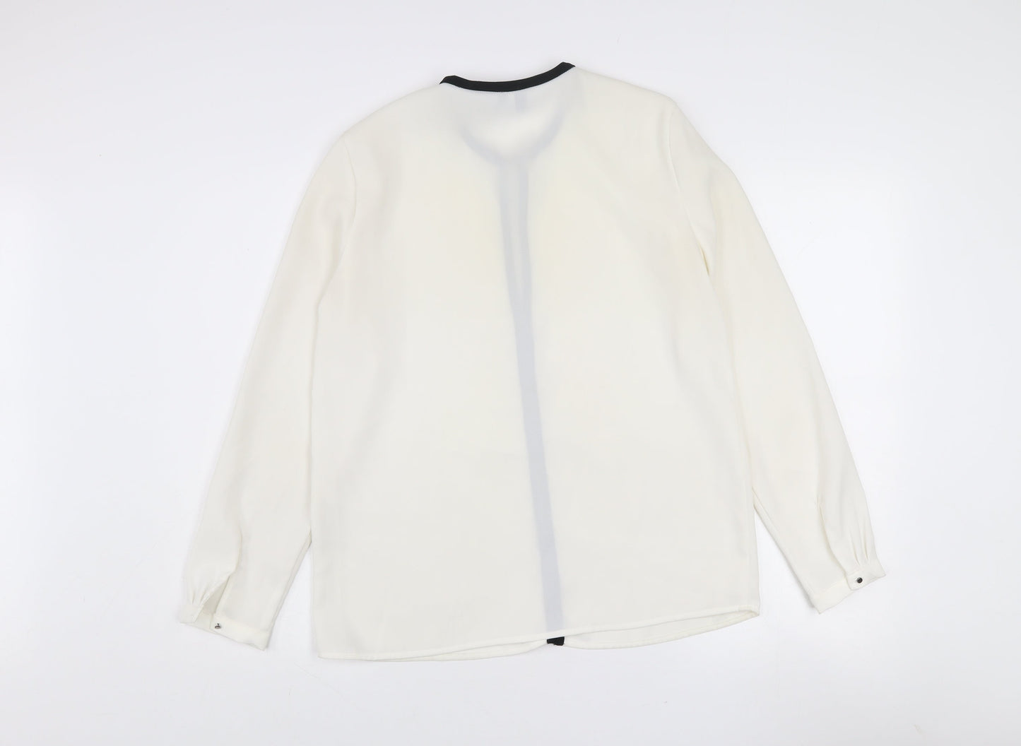 Mango Women’s White Long Sleeve Contrast Trim Blouse Size 12