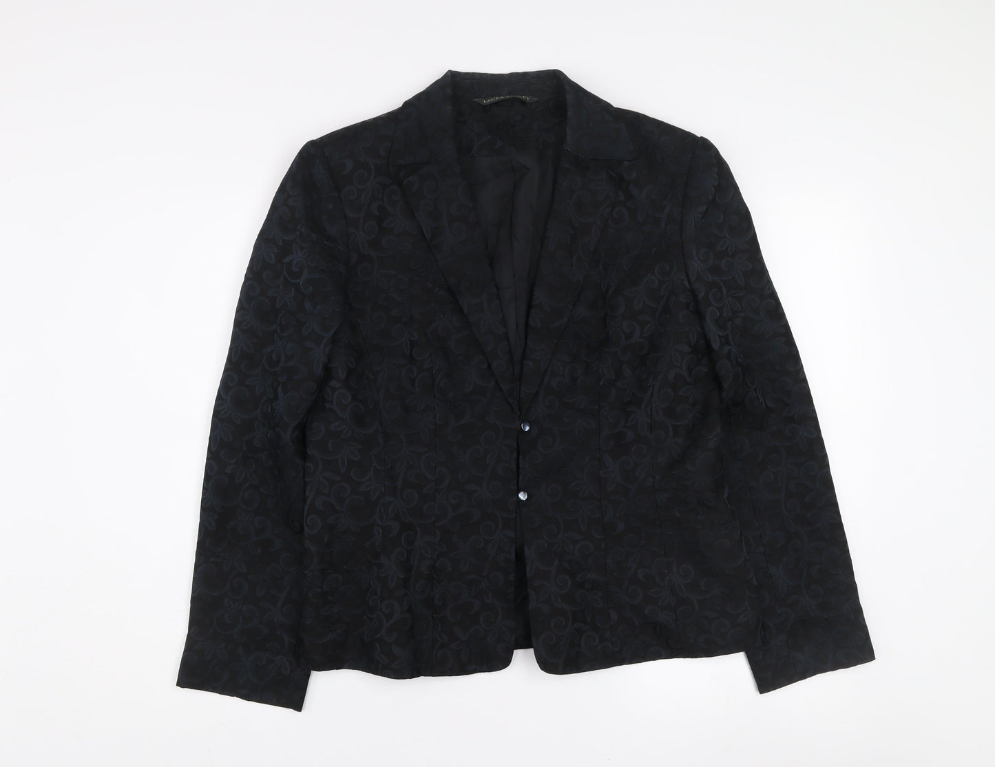 Laura Ashley Women's Black Jacquard Wool Silk Two-Button Blazer UK 14