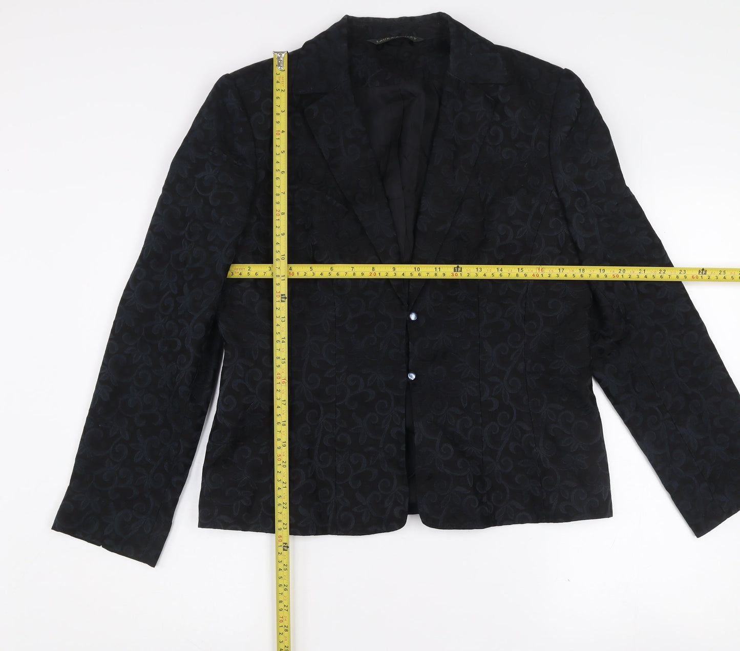 Laura Ashley Women's Black Jacquard Wool Silk Two-Button Blazer UK 14
