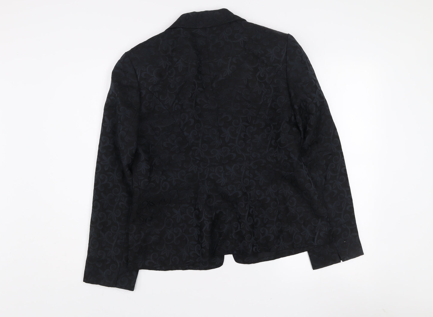 Laura Ashley Women's Black Jacquard Wool Silk Two-Button Blazer UK 14