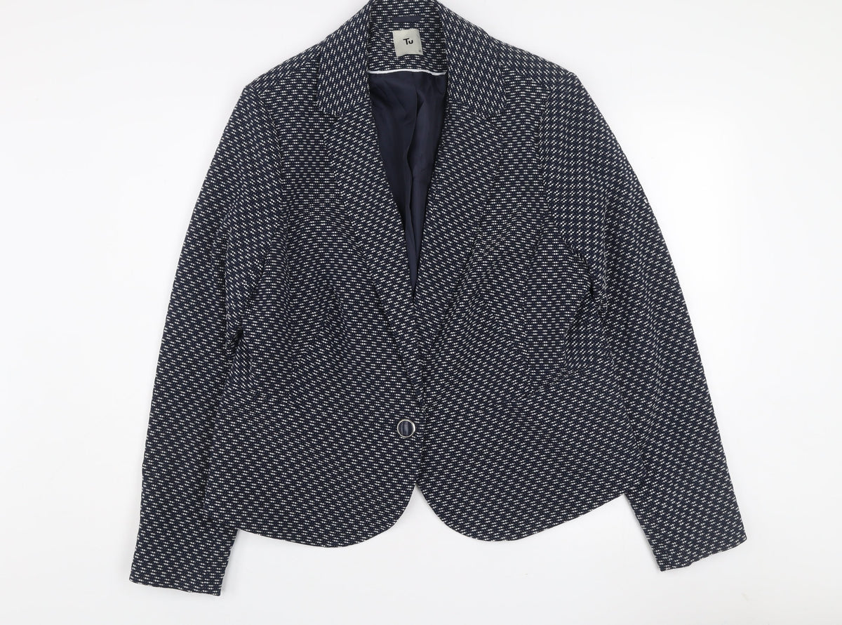 Tu Women Blue Check Blazer Size 22 Regular Fit Notch Lapel
