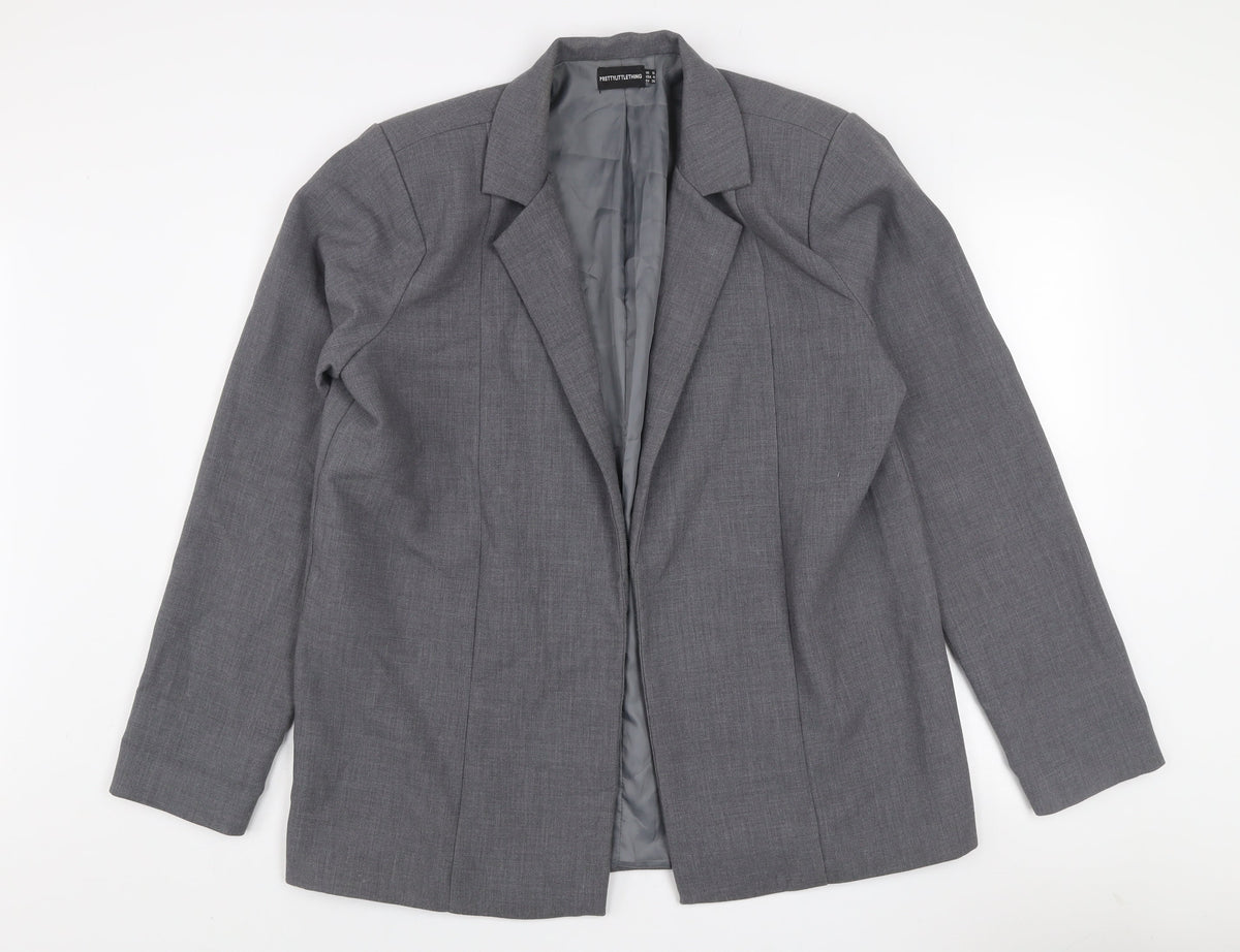 PrettyLittleThing Women Grey Size 8 Single-Breasted Blazer Jacket