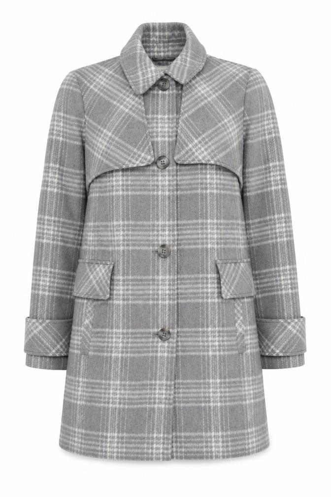 George Women Grey Check Wool Blend Mid-Length Coat Size 14