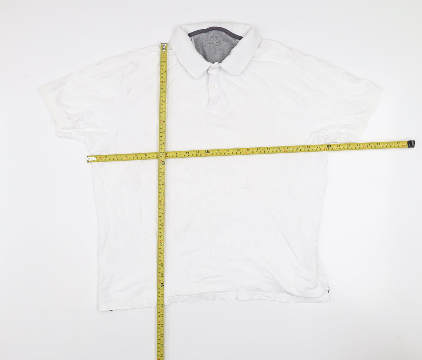 Marks and Spencer Men's White XL Regular Fit Cotton Polo Shirt