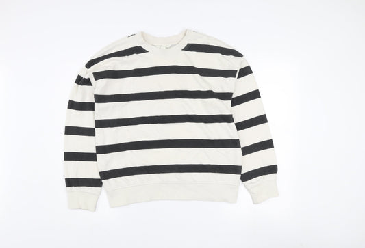 H&M Womens Ivory & Black Striped Pullover Sweatshirt XS Cotton Blend