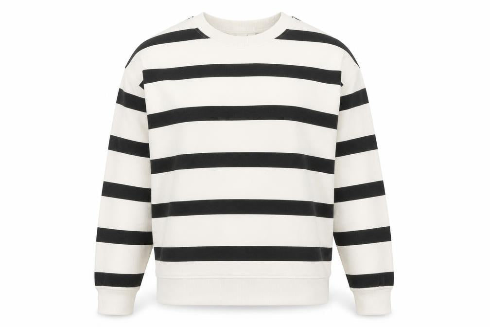H&M Womens Ivory & Black Striped Pullover Sweatshirt XS Cotton Blend