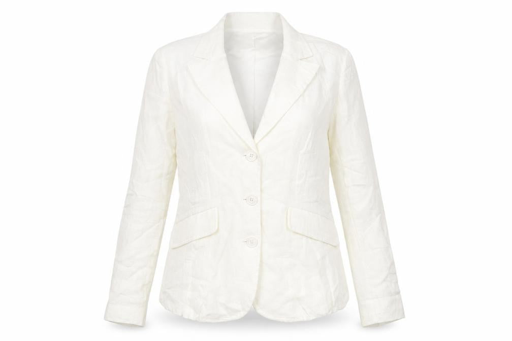 Irene Van Ryb Womens Ivory Linen Single-Breasted Blazer Size 12