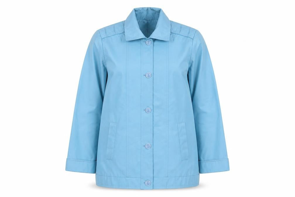 Fapness Women's Blue Mid-Length Rain Coat Size 10 Lined Button Waterproof