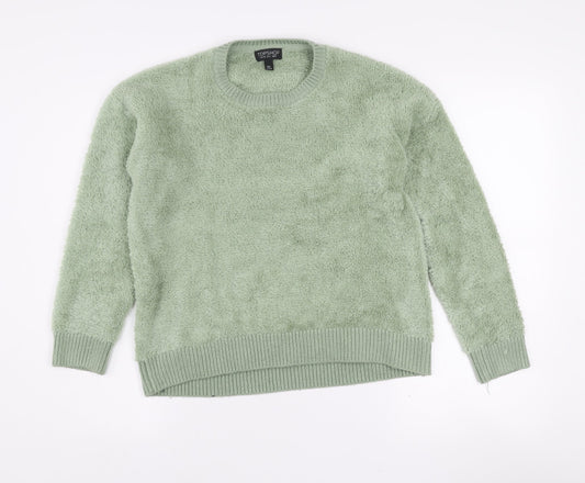 Topshop Women’s Green Fluffy Knit Crew Neck Pullover Jumper UK 8