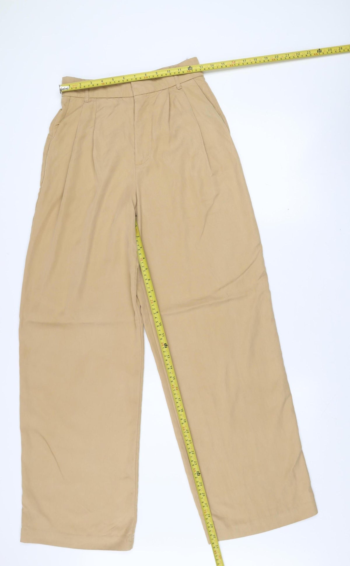 Zara Women Beige XS Wide-Leg Trousers Cotton Blend