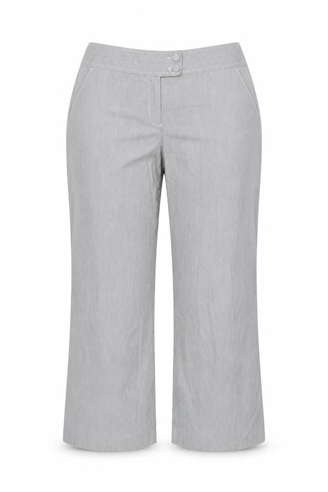 Monsoon Women Grey Striped Cropped Wide-Leg Trousers Size 16