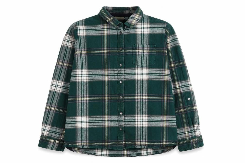 Weird Fish Boys Green Plaid Flannel Button-Up Long Sleeve Cotton Shirt Size 14