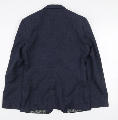 Close-up detail of Red Herring Men's Blue Check 38R Regular Fit Blazer Jacket