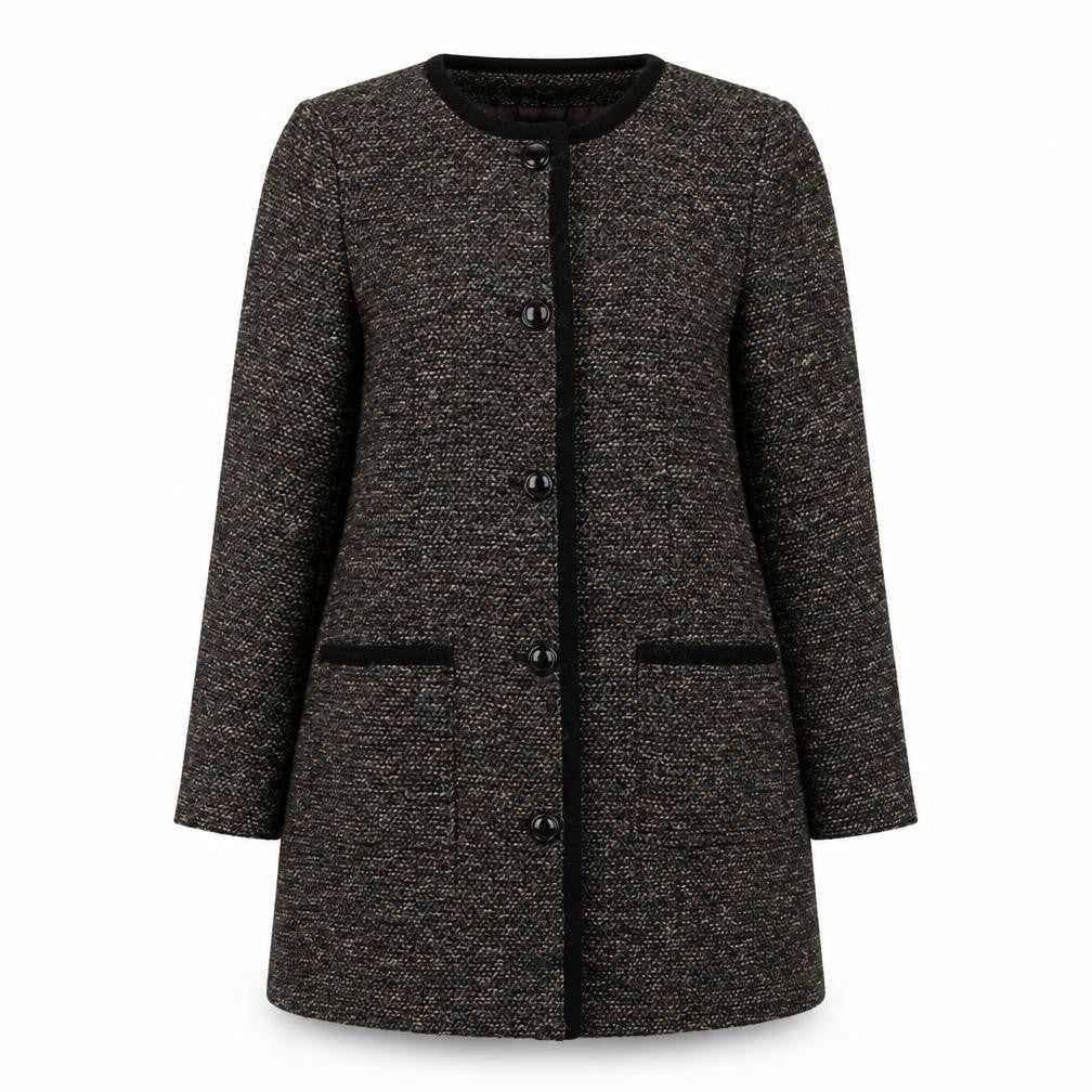 Classics Women’s Brown Wool Blend Tweed Mid-Length Coat Size 14