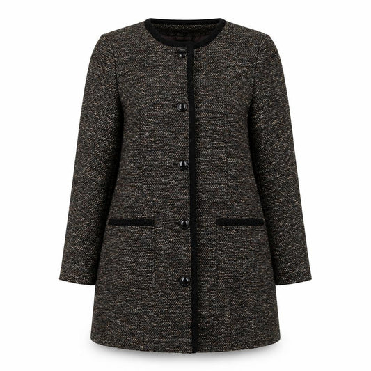 Classics Women’s Brown Wool Blend Tweed Mid-Length Coat Size 14