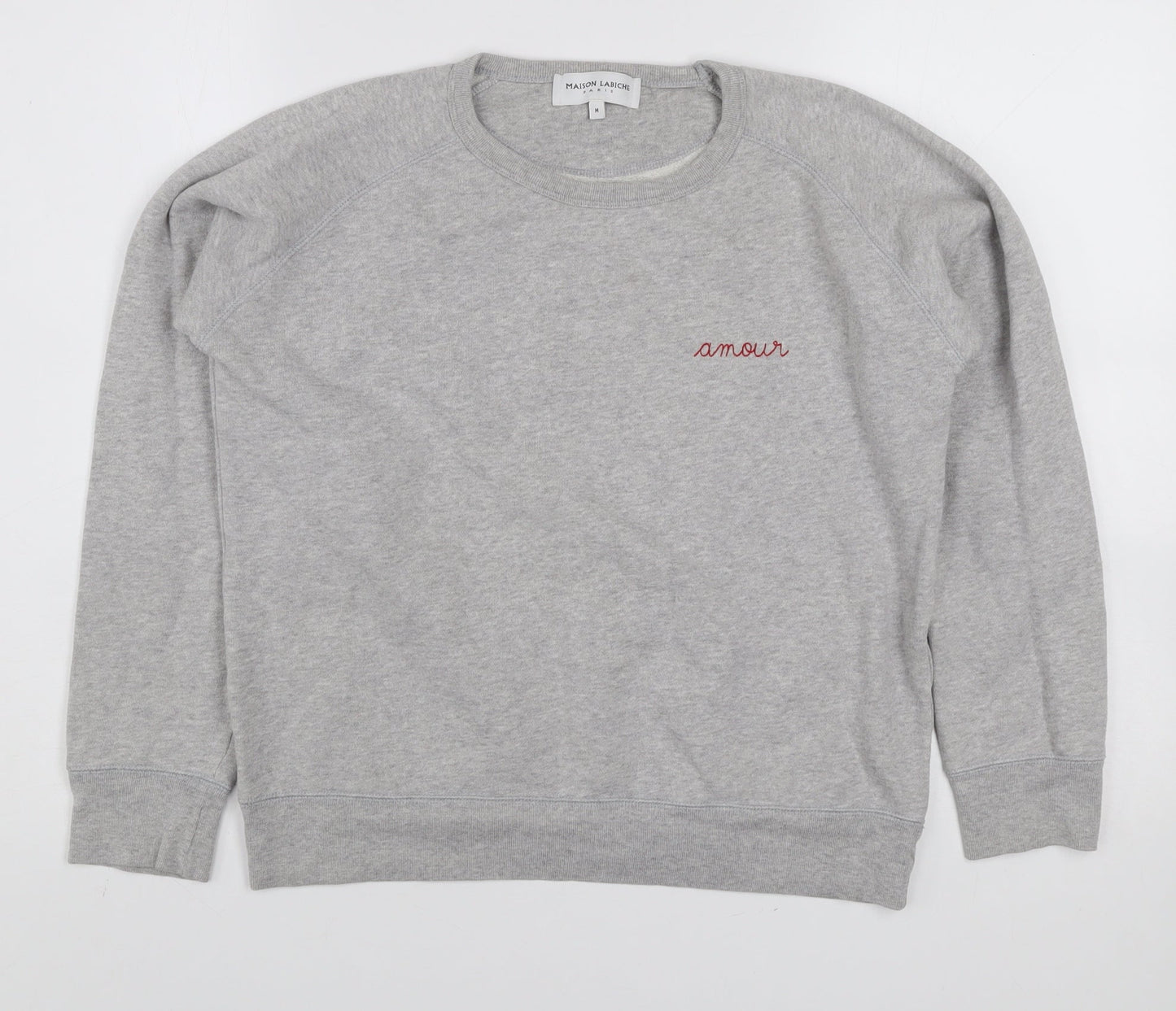 Maison Labiche Women Grey Embroidered Amour Cotton Sweatshirt Size M