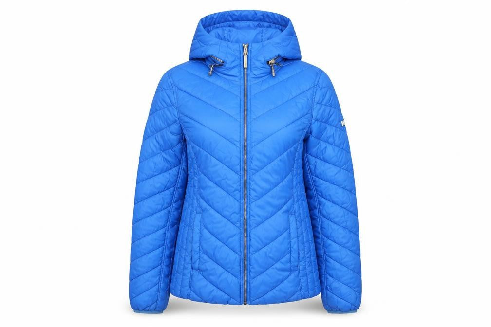 Michael Kors Womens Blue S Puffer Jacket Hooded Zip Nylon
