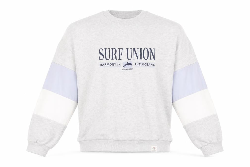 Pull&Bear Womens Grey Colourblock Surf Union Crew Neck Sweatshirt Size Small