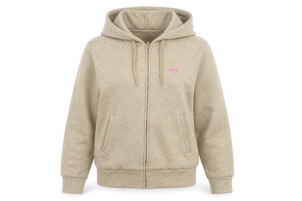 Etnies Womens Beige Full Zip Hoodie Small Jazz Style Glittered Sweatshirt