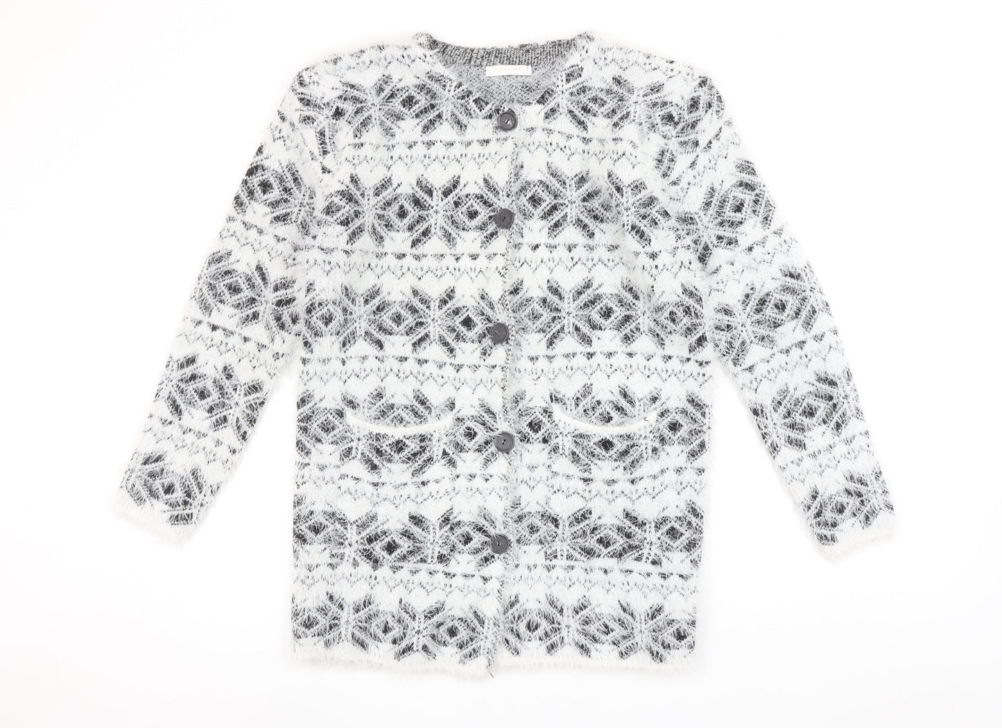 Best Live Women’s White Fair Isle Long Sleeve Cardigan Size XL/XXL