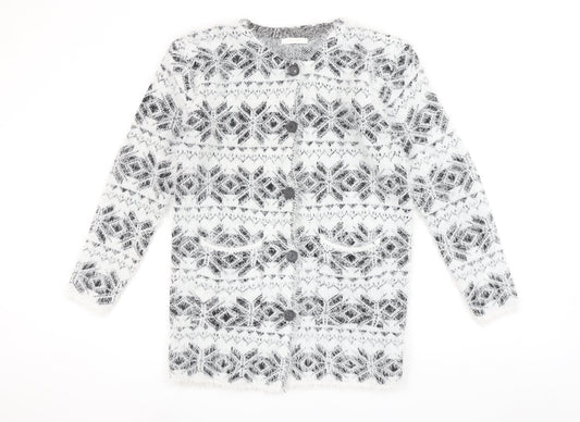 Best Live Women’s White Fair Isle Long Sleeve Cardigan Size XL/XXL