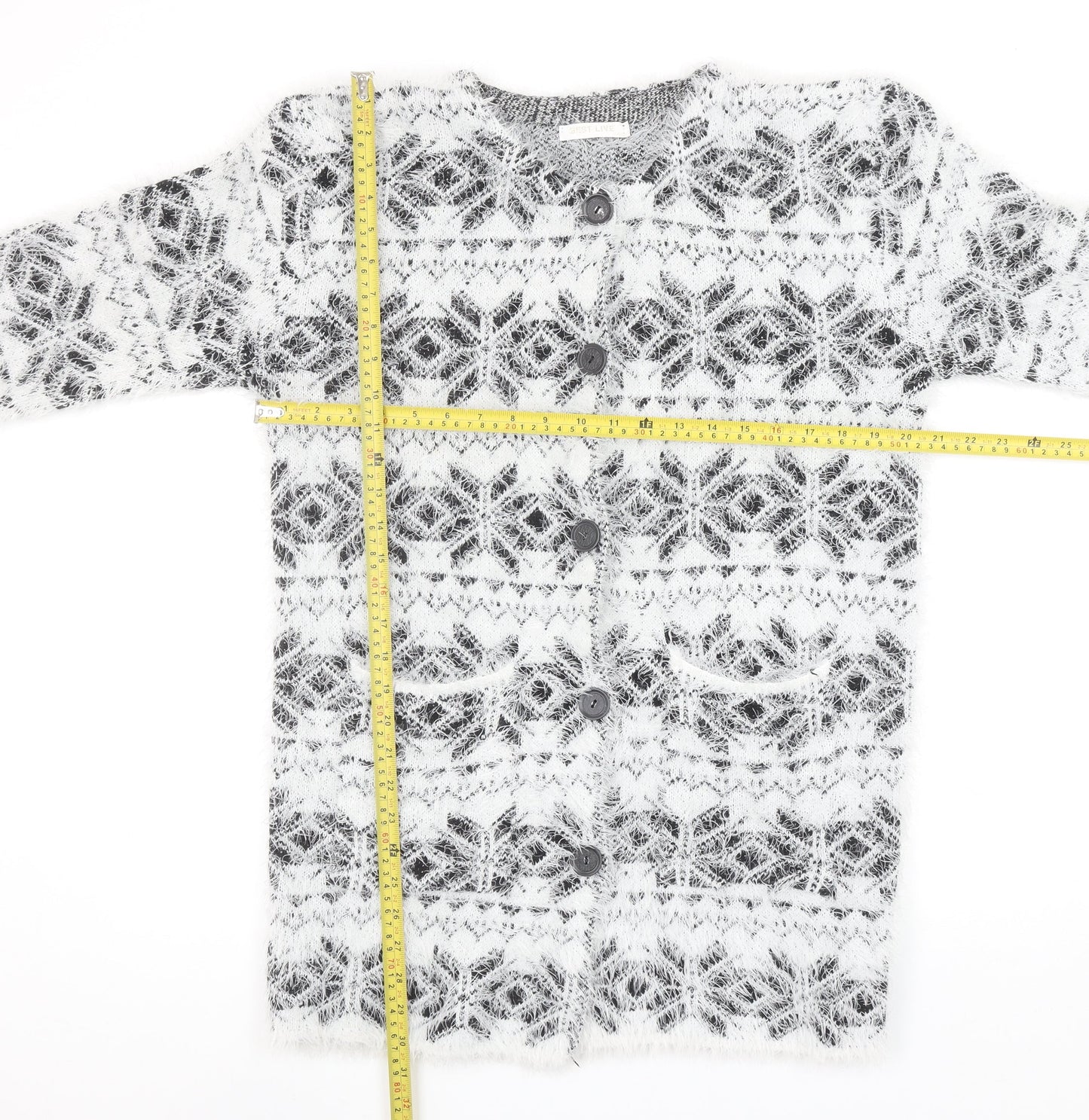 Best Live Women’s White Fair Isle Long Sleeve Cardigan Size XL/XXL
