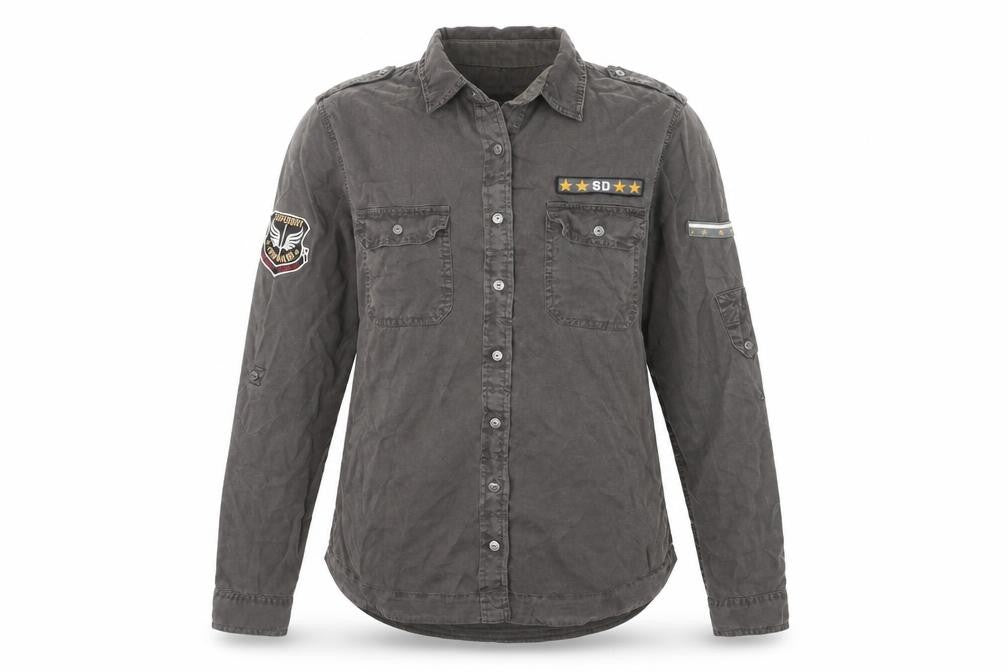 Superdry Women's Grey Military Button-Up Cotton Shirt M