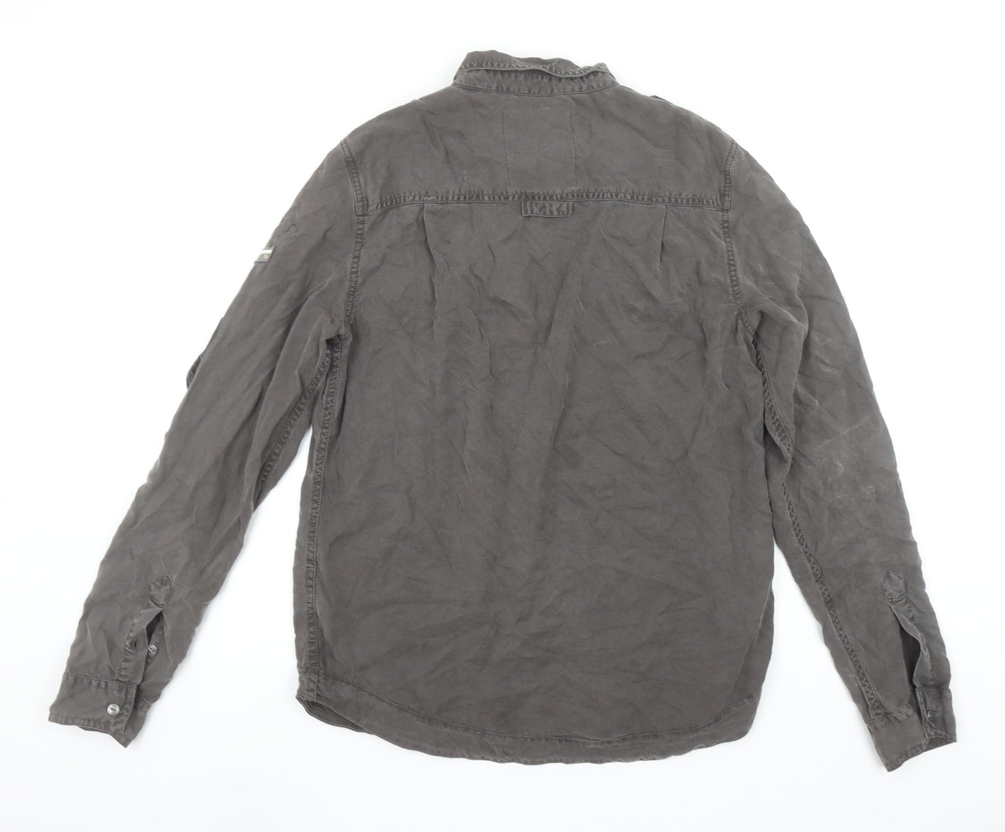 Superdry Women's Grey Military Button-Up Cotton Shirt M