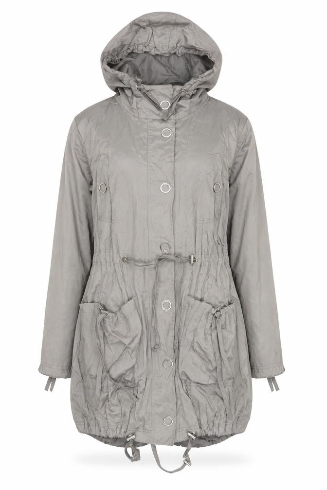 Oasis Women’s Grey Hooded Parka Jacket Size 8 Drawstring Waist