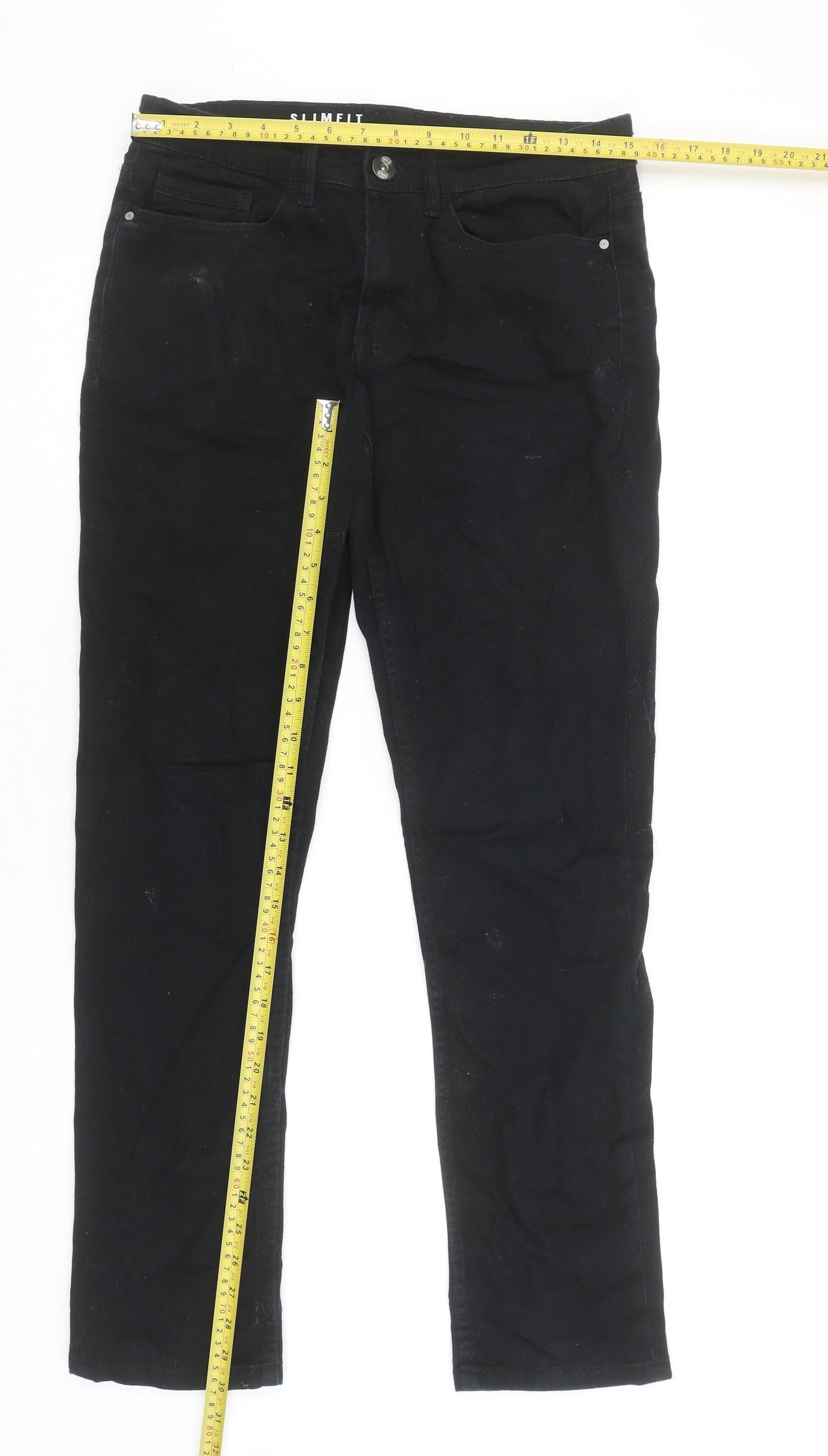 George Men's Black Slim Fit Jeans 30R Denim Stretch