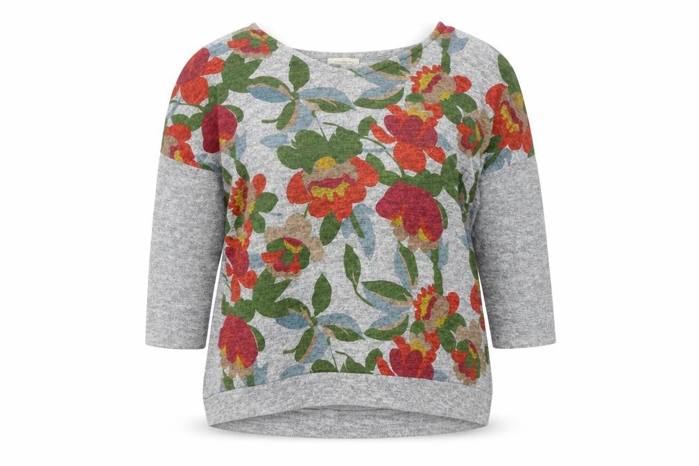 Bellambie Women's Grey Floral Tunic Blouse XL Relaxed Fit 3/4 Sleeve