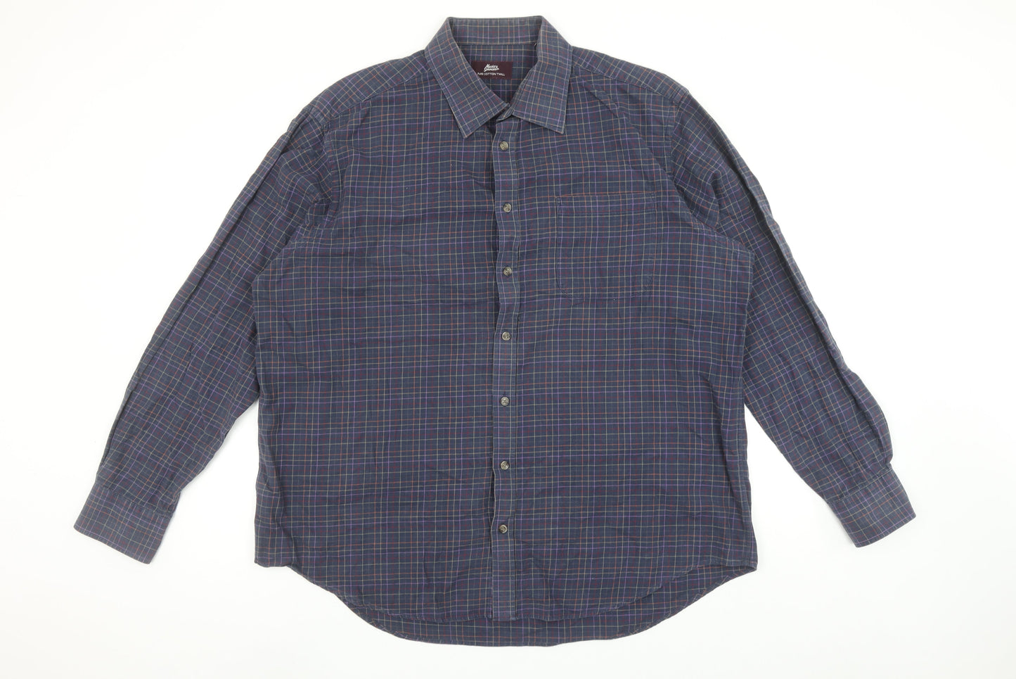 Marks and Spencer Men’s Blue Check Pure Cotton Twill Shirt Size 18