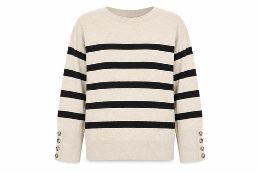 Front view of Principles women’s beige black striped knit jumper, size L
