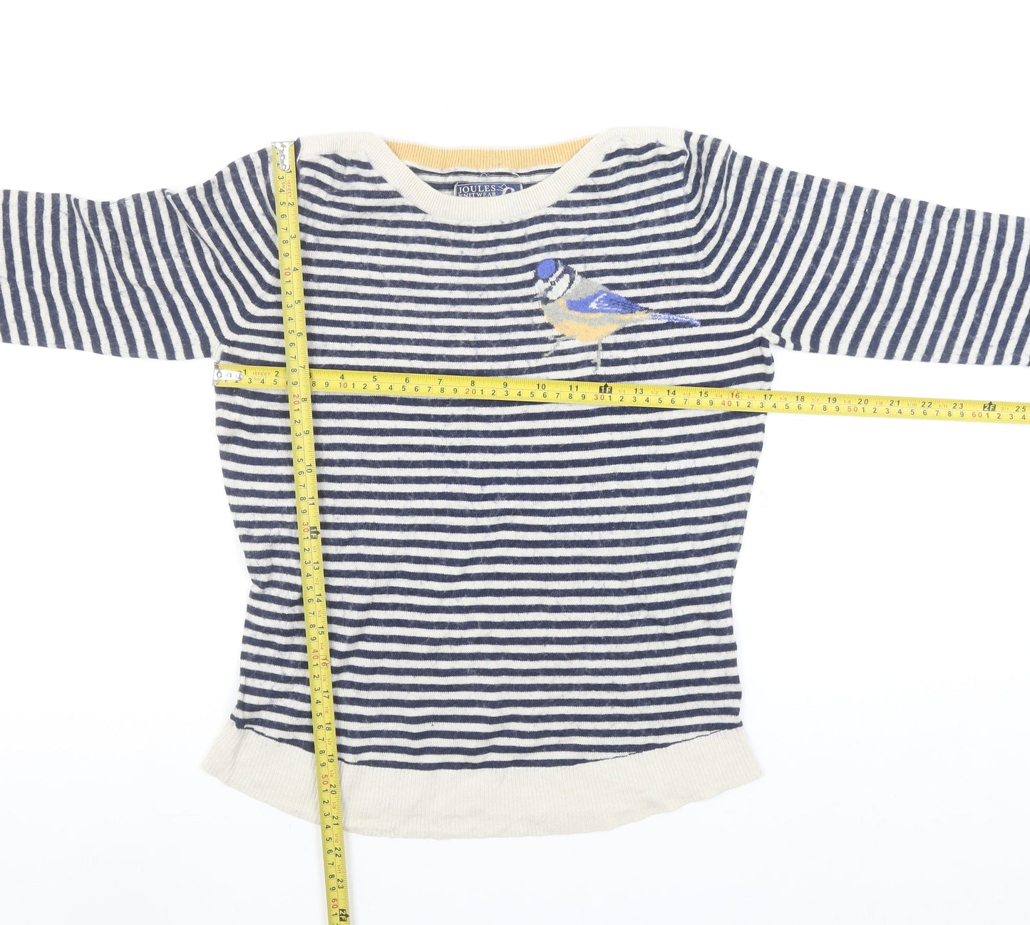 Joules Women Blue Striped Bird Cotton Jumper Size 10