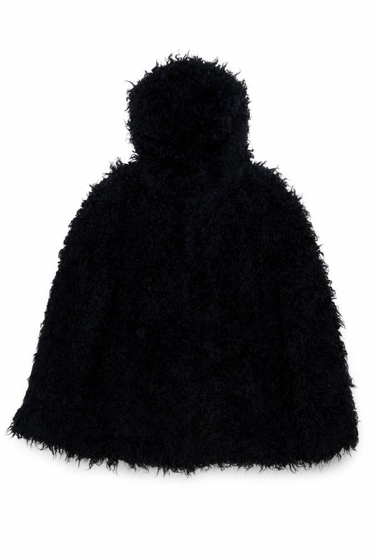 Front view of Henry Holland Women Black Fleece Hoodie Cape Style, size S, Modacrylic Blend