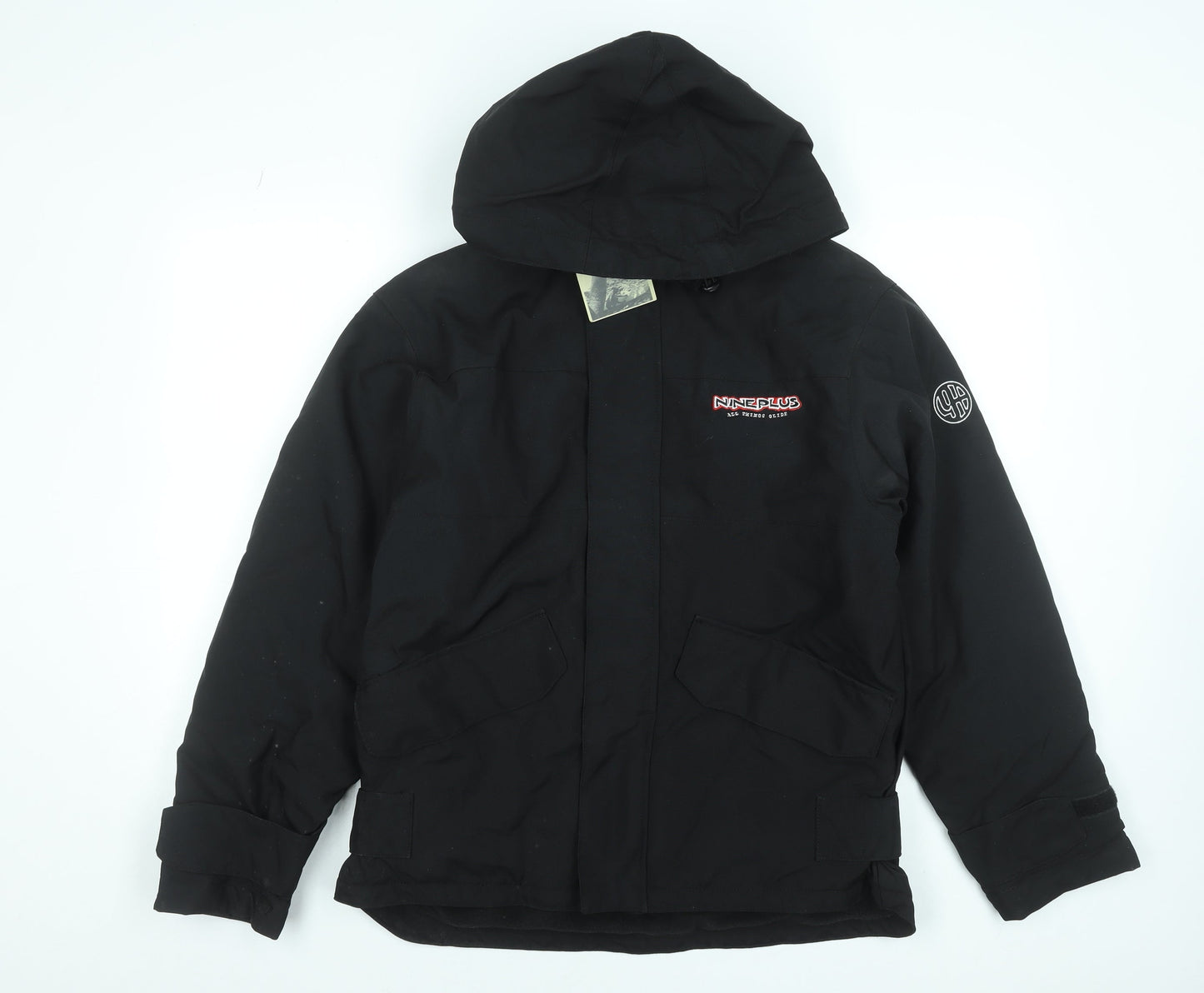 Nineplus Men's Black Hooded Parka Jacket Size S Water Resistant