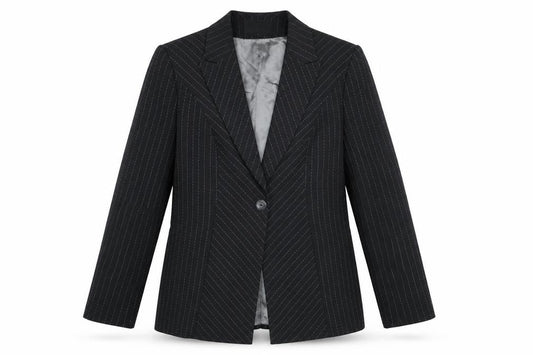 Busy Women's Black Pinstripe Single-Breasted Suit Jacket Size 12